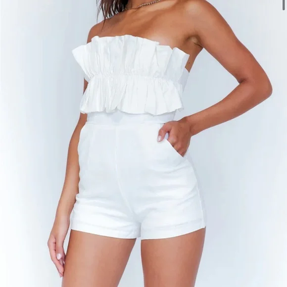 Princess Polly | Dresses | Princess Polly Romper White Ruffled | Poshmark